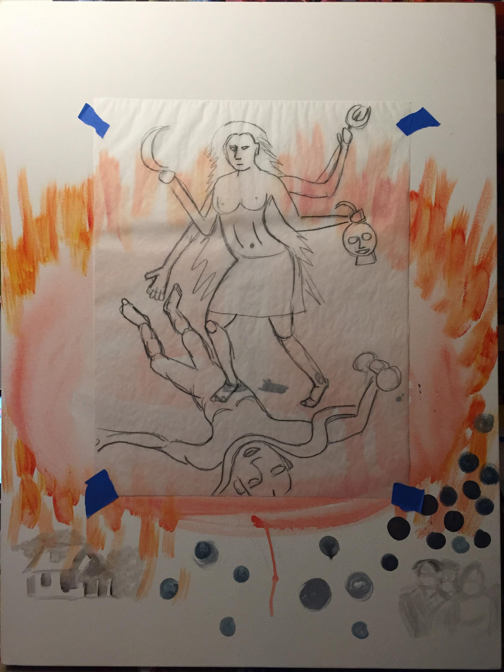 Kali standing on Shiva – work in progress