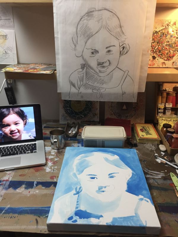 Portrait painting of a toddler girl – a work in process