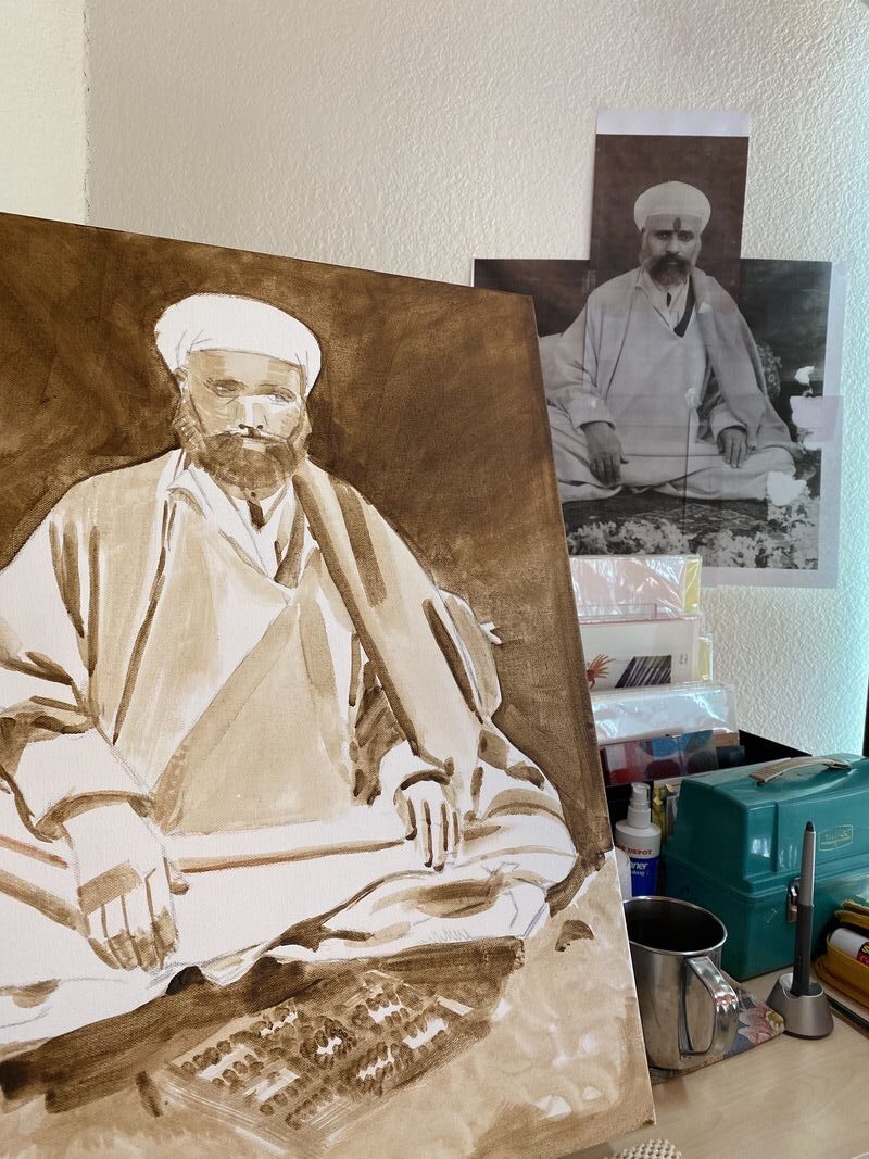 Portrait of Swami Mahatabkak – painting in process